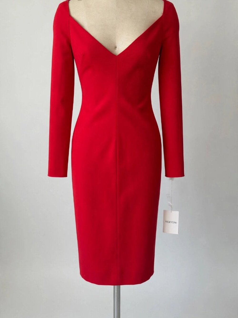 Valentino Red V-Neck Long Sleeve Sheath Dress — IT 40 (US 4), NWT